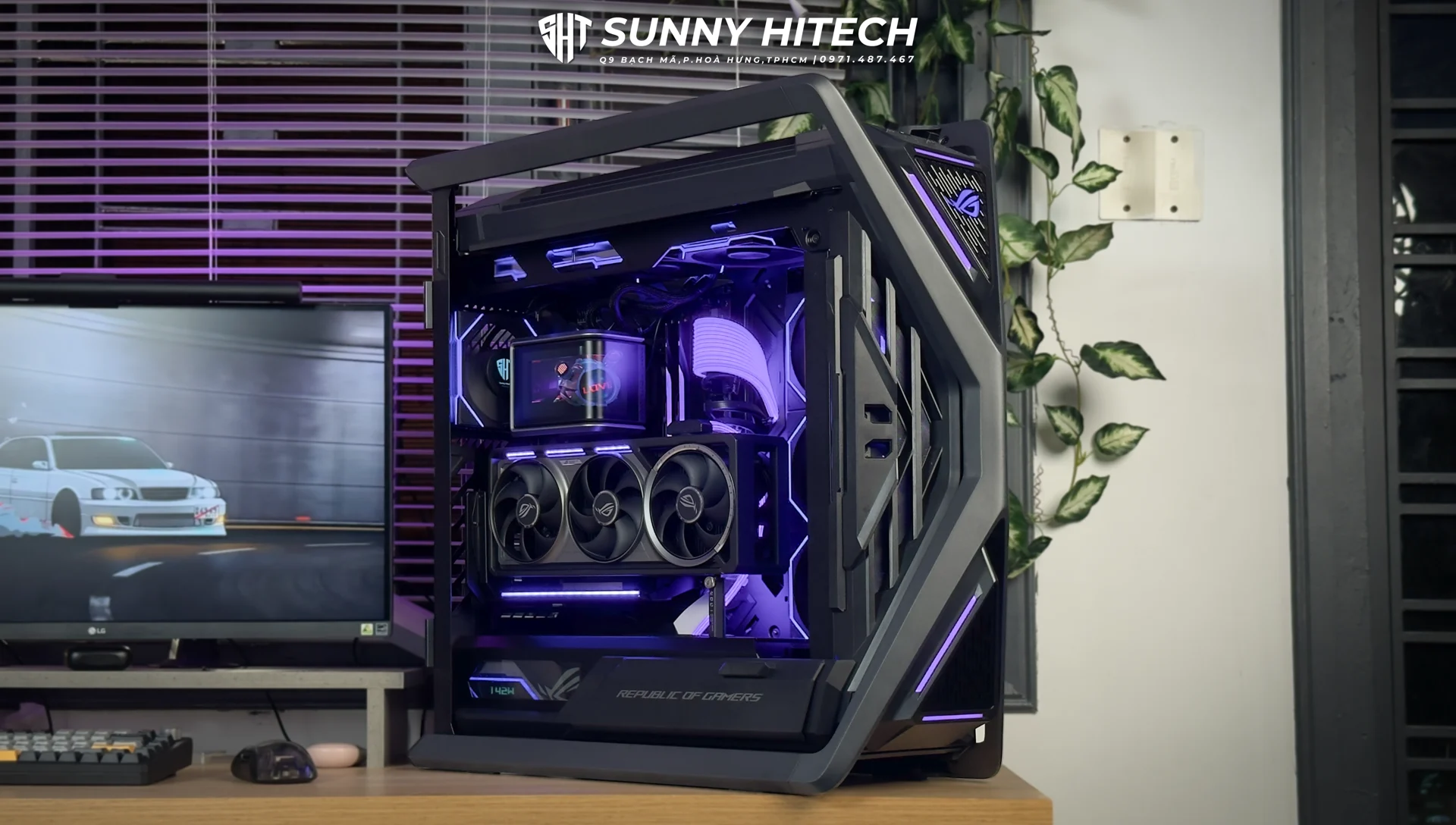 Bộ PC ROG màu đen với ánh sáng tím do SunnyHitech lắp ráp